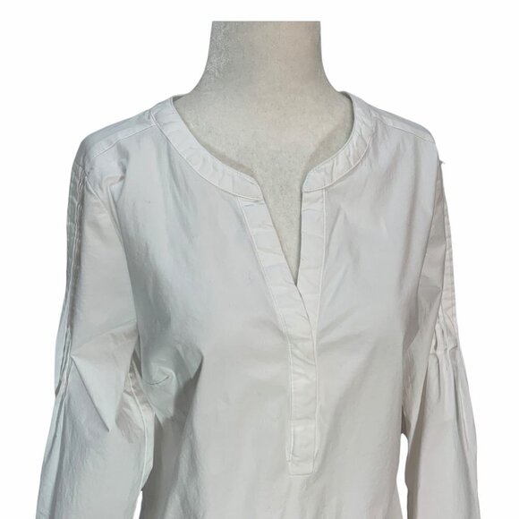 chaus🤍white Cotton Blouse/Top Collarless Split Neck Size S - Picture 4 of 10